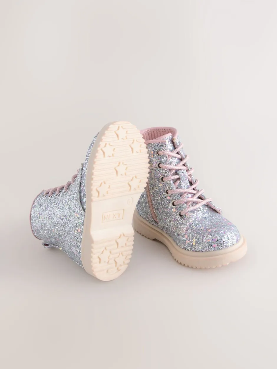 Boots*Next - Enkellaarzen met vetersluiting Zilverglitter