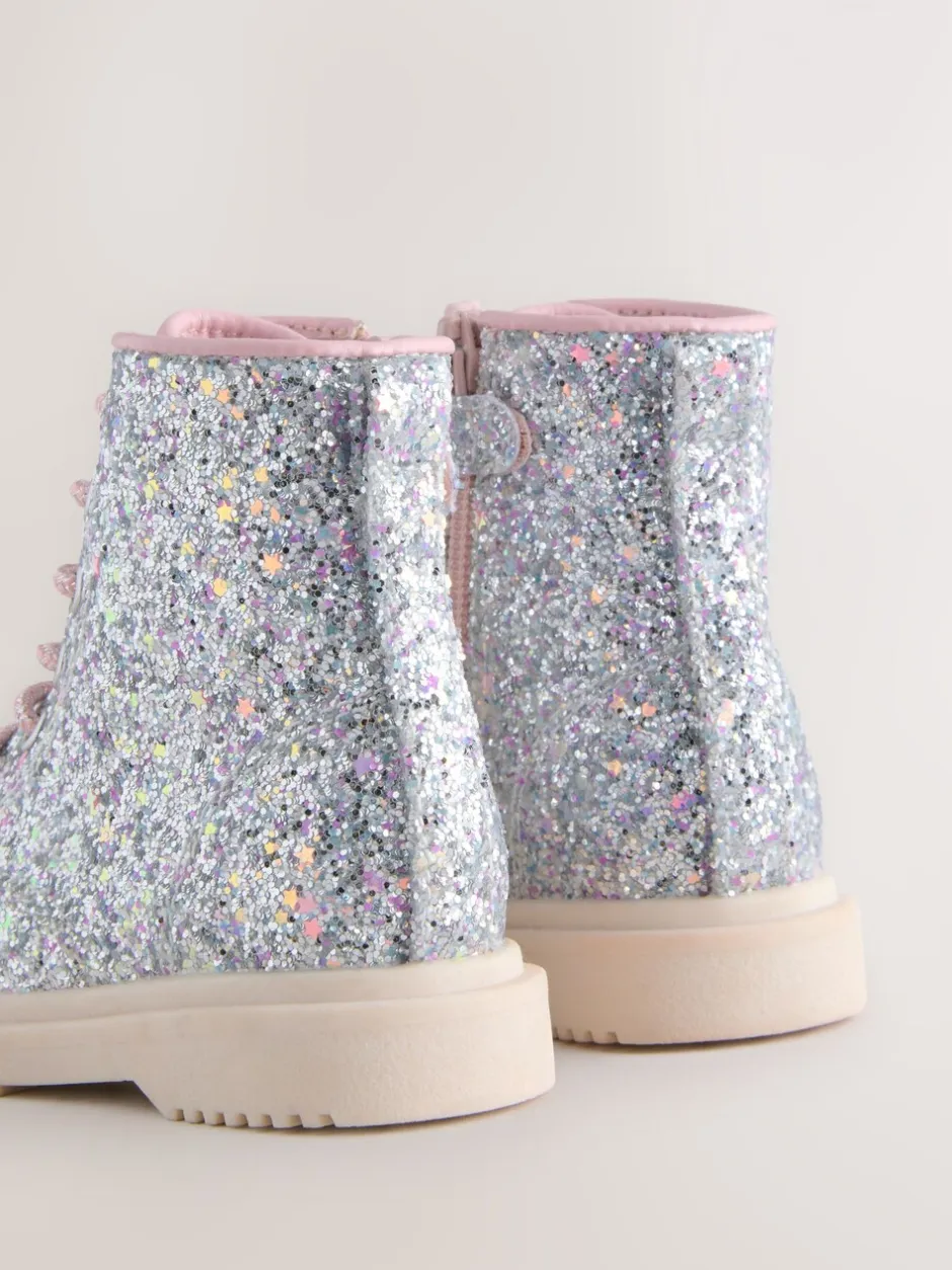 Boots*Next - Enkellaarzen met vetersluiting Zilverglitter