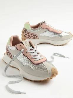 Sneakers*Love & Roses - - Retro comfortabele joggingsneakers van gemengd materiaal Zilverglitter