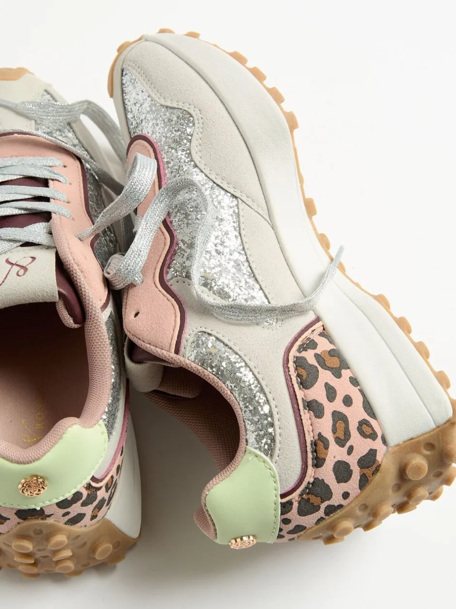 Sneakers*Love & Roses - - Retro comfortabele joggingsneakers van gemengd materiaal Zilverglitter