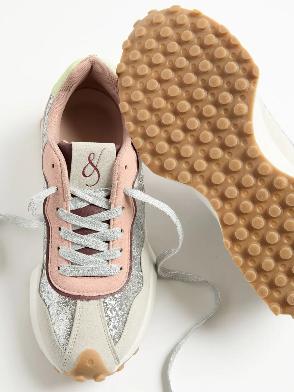 Sneakers*Love & Roses - - Retro comfortabele joggingsneakers van gemengd materiaal Zilverglitter