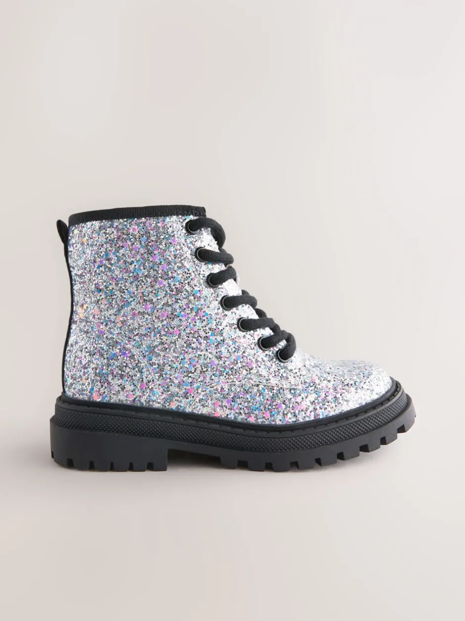 Boots*Next Zilverglitter - Warmgevoerde enkellaarzen met veters