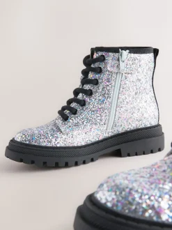 Boots*Next Zilverglitter - Warmgevoerde enkellaarzen met veters