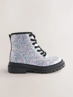 Boots|Next Zilverglitter - Warmgevoerde enkellaarzen met veters