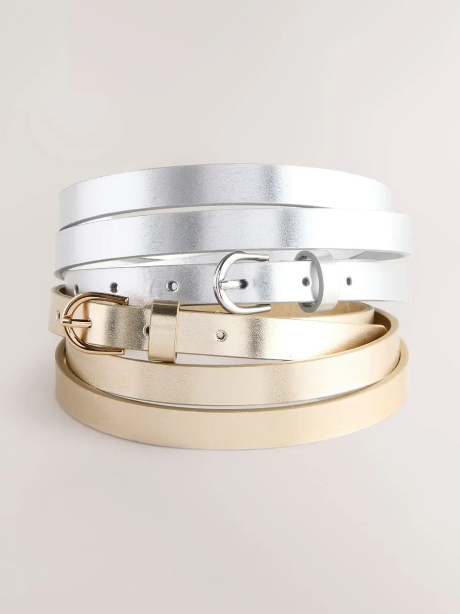 Ceintuurs|Next - PU Skinny Riemen 2 Pakket zilver/goud