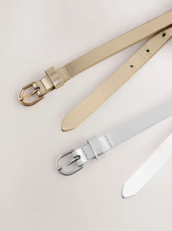 Ceintuurs|Next - PU Skinny Riemen 2 Pakket zilver/goud