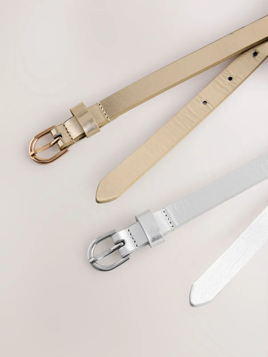 Ceintuurs|Next - PU Skinny Riemen 2 Pakket zilver/goud