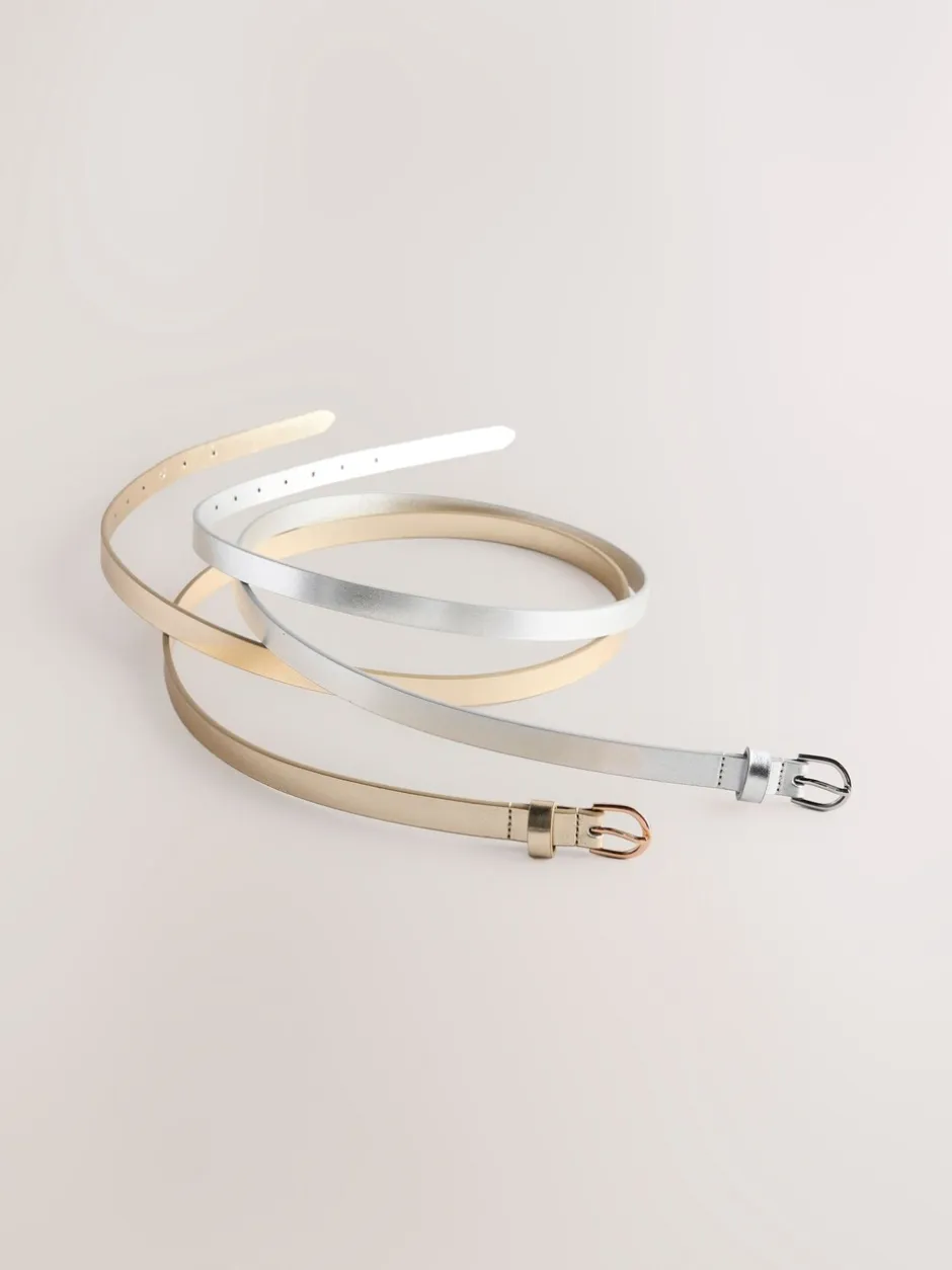 Ceintuurs|Next - PU Skinny Riemen 2 Pakket zilver/goud