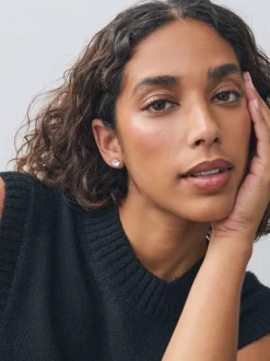 Sieraden|Next - Grote oorknopjes met zirkonia Zilverkleurig
