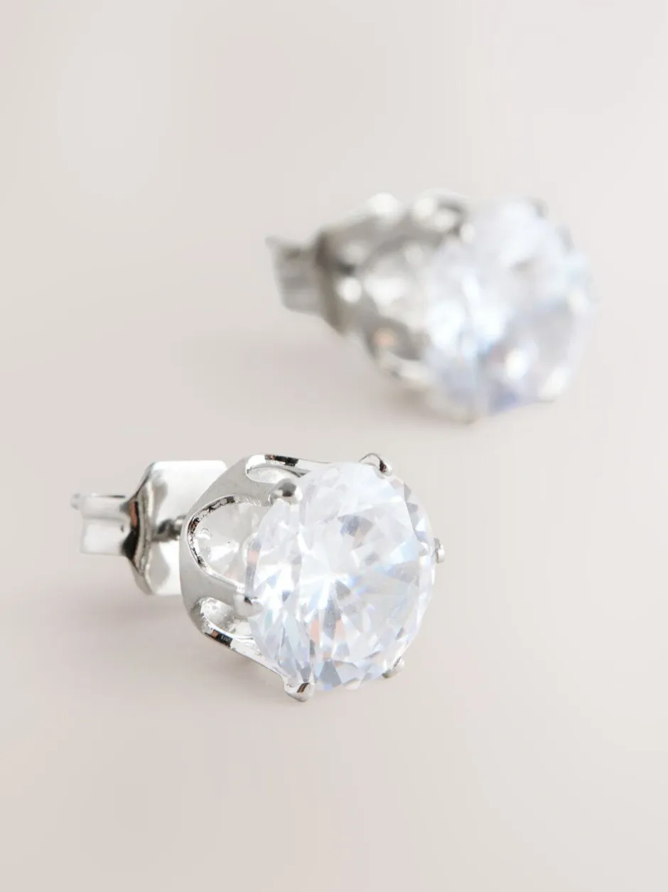 Sieraden|Next - Grote oorknopjes met zirkonia Zilverkleurig