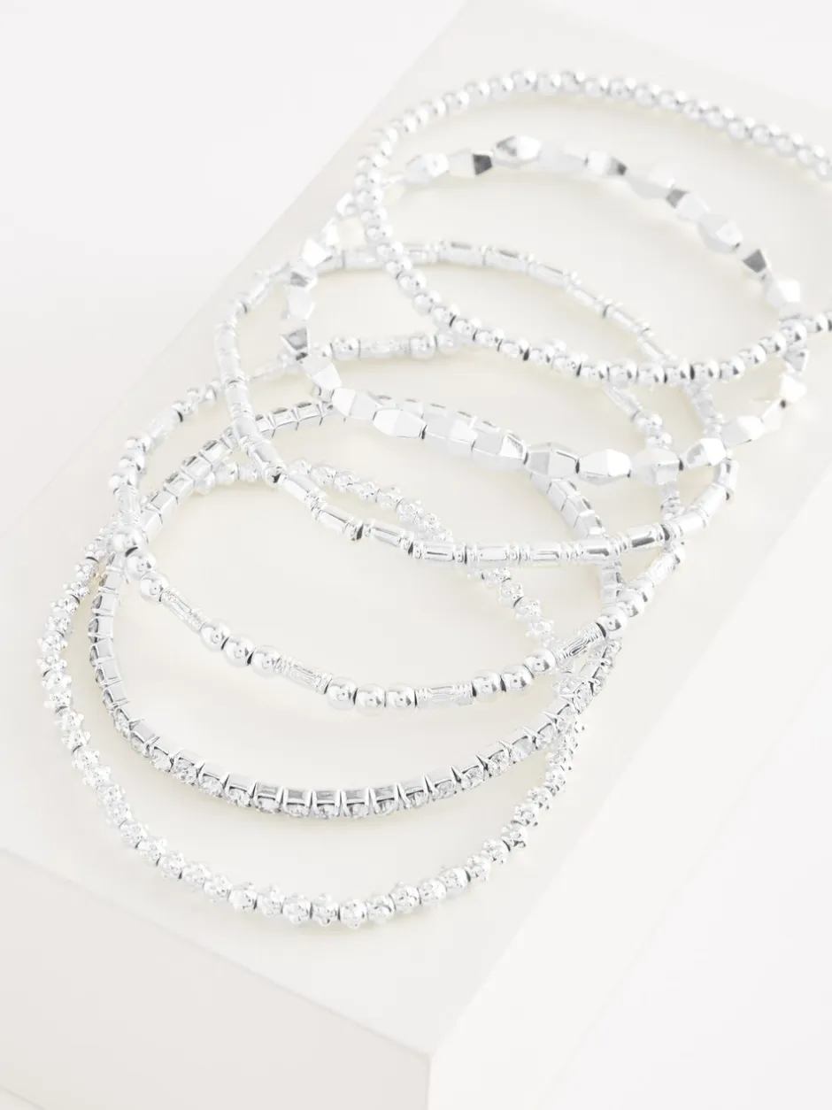 Sieraden|Next - Set van glinsterende rekbare armbanden Zilverkleurig