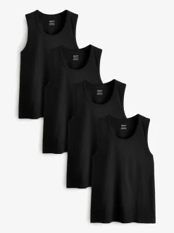 T-Shirts En Hemden*Next - 100% Cotton Vests 4 Pack Zwart