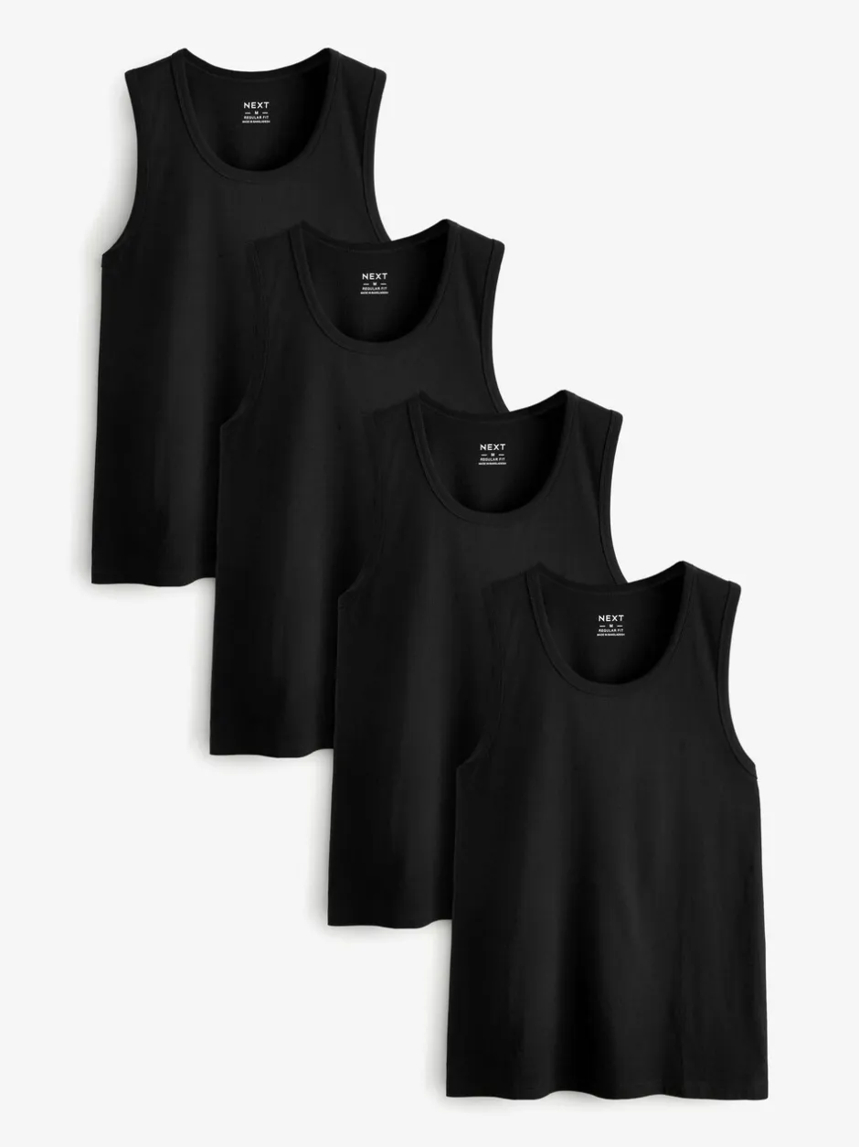 T-Shirts En Hemden*Next - 100% Cotton Vests 4 Pack Zwart