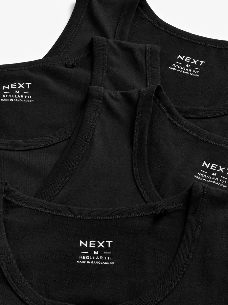 T-Shirts En Hemden*Next - 100% Cotton Vests 4 Pack Zwart