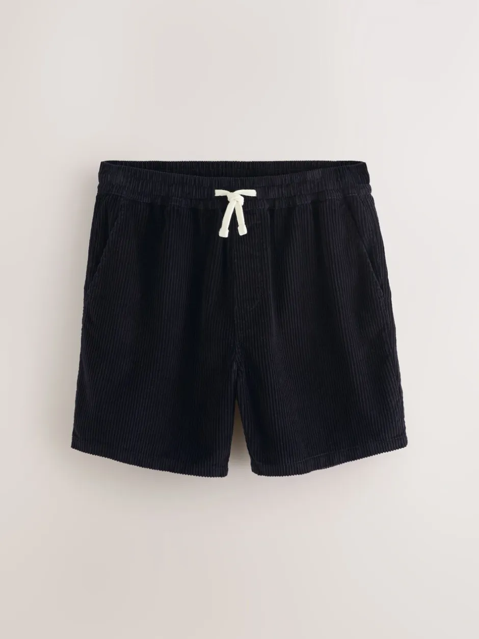 Shorts|Next - 100% katoenen corduroy shorts met trekkoord Zwart