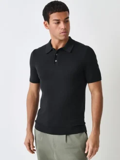 Gebreide Kleding|Poloshirts*Next - Aansluitend - Gebreid poloshirt met hoog katoengehalte en korte mouwen Zwart