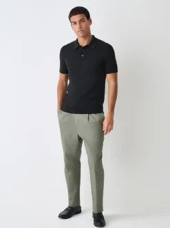 Gebreide Kleding|Poloshirts*Next - Aansluitend - Gebreid poloshirt met hoog katoengehalte en korte mouwen Zwart