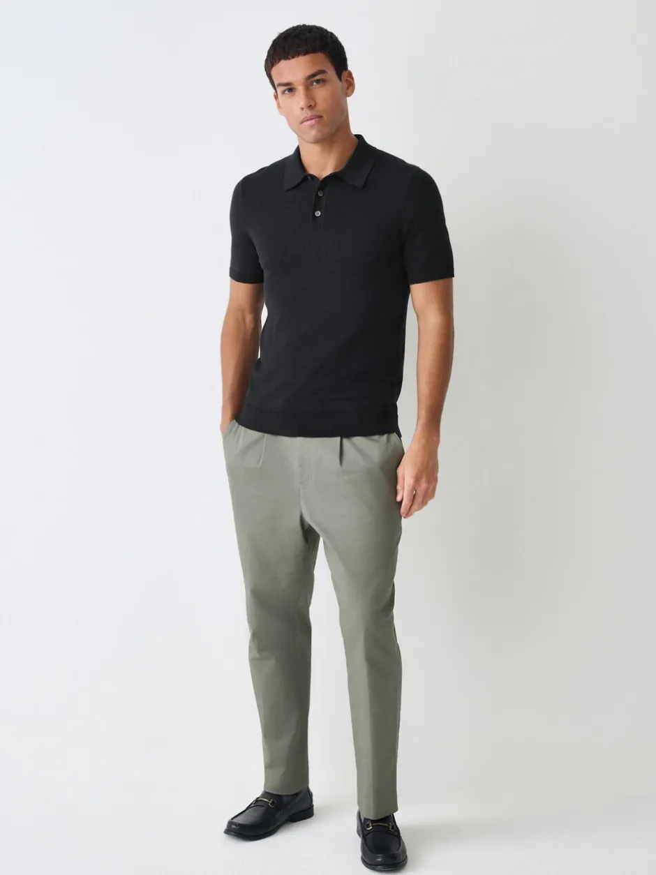 Gebreide Kleding|Poloshirts*Next - Aansluitend - Gebreid poloshirt met hoog katoengehalte en korte mouwen Zwart