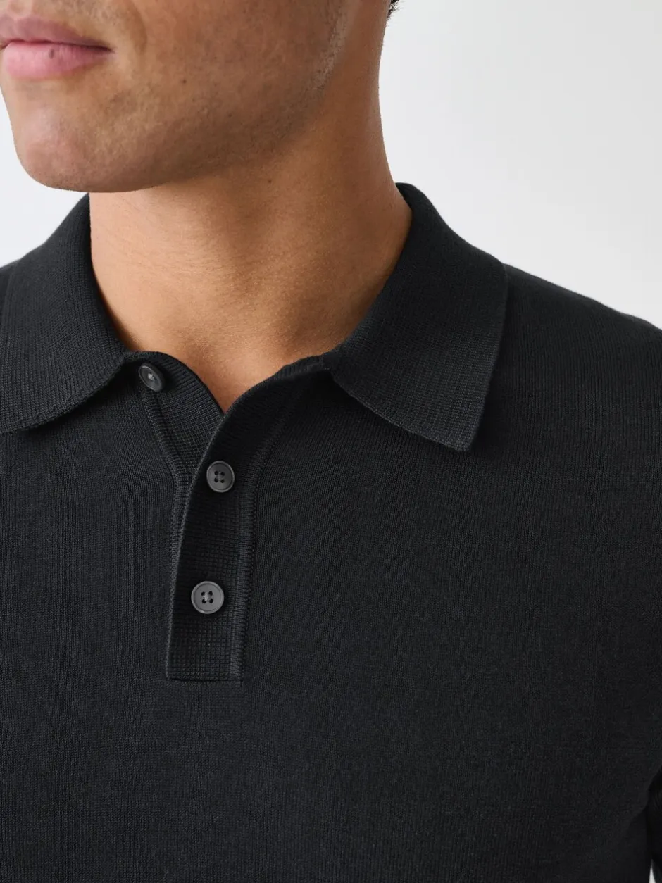 Gebreide Kleding|Poloshirts*Next - Aansluitend - Gebreid poloshirt met hoog katoengehalte en korte mouwen Zwart