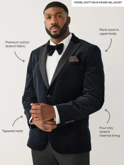 Smokings En Feestkleding|Blazers En Business-Jasjes*Next - Aansluitend - Motionflex stretchyfluwelen Blazer Zwart