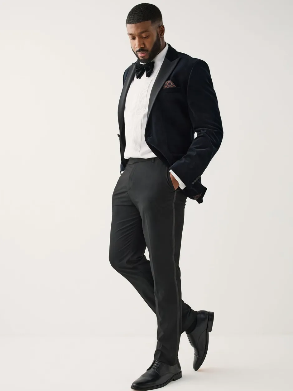 Smokings En Feestkleding*Next Zwart - Aansluitend - Motionflex Textured Tuxedo Trousers With Side Tape