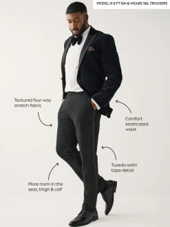 Smokings En Feestkleding*Next Zwart - Aansluitend - Motionflex Textured Tuxedo Trousers With Side Tape