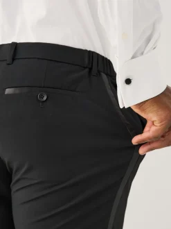 Smokings En Feestkleding*Next Zwart - Aansluitend - Motionflex Textured Tuxedo Trousers With Side Tape