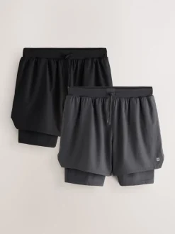 Shorts|Next Zwart - Active 2-In-1 Shorts 2 Pack