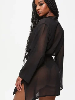 Badjassen|Ann Summers Zwart - The Promising Chiffon Robe
