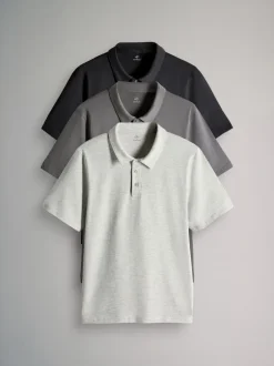 Poloshirts*The Set - 3 Pack Short Sleeve Cotton Jersey Polo Shirts Zwart / antraciet / gemêleerd grijs