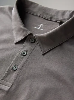 Poloshirts*The Set - 3 Pack Short Sleeve Cotton Jersey Polo Shirts Zwart / antraciet / gemêleerd grijs