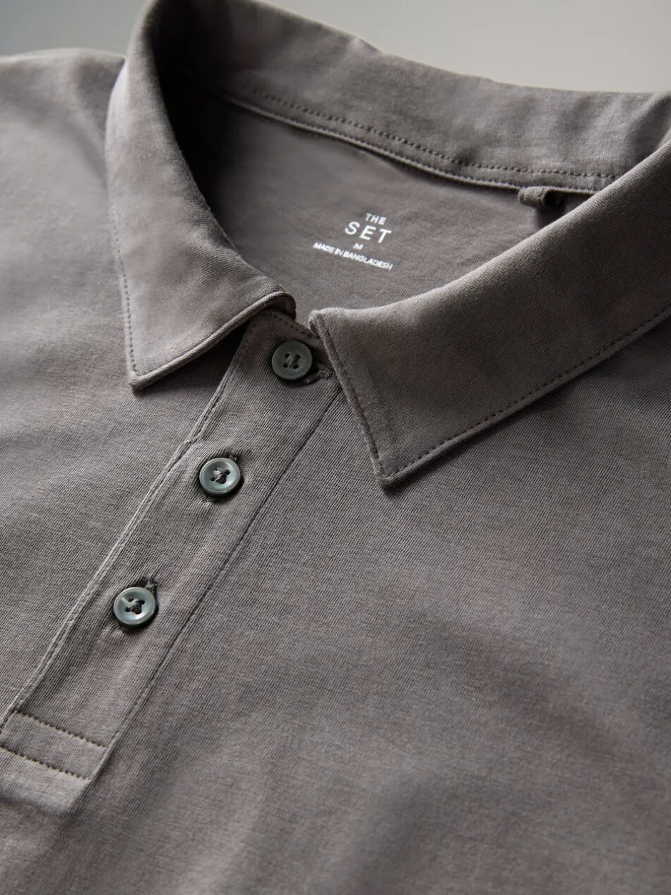 Poloshirts*The Set - 3 Pack Short Sleeve Cotton Jersey Polo Shirts Zwart / antraciet / gemêleerd grijs