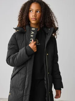 Schoolkleding|Jassen En Jacks|Baker by Ted Baker - meisjes regenbestendige gewatteerde lange jas Zwart