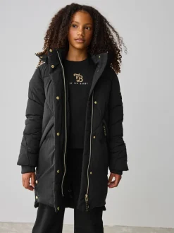 Schoolkleding|Jassen En Jacks|Baker by Ted Baker - meisjes regenbestendige gewatteerde lange jas Zwart