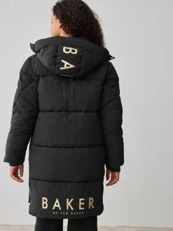 Schoolkleding|Jassen En Jacks|Baker by Ted Baker - meisjes regenbestendige gewatteerde lange jas Zwart