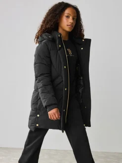 Schoolkleding|Jassen En Jacks|Baker by Ted Baker - meisjes regenbestendige gewatteerde lange jas Zwart