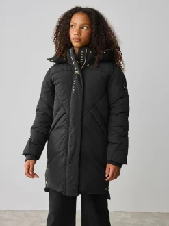 Schoolkleding|Jassen En Jacks|Baker by Ted Baker - meisjes regenbestendige gewatteerde lange jas Zwart