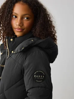 Schoolkleding|Jassen En Jacks|Baker by Ted Baker - meisjes regenbestendige gewatteerde lange jas Zwart
