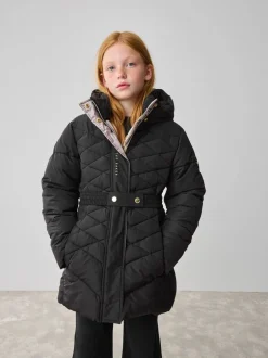Jassen En Jacks|Schoolkleding|Baker by Ted Baker - - Regenbestendige halfzware gevoerde jas met ceintuur Zwart