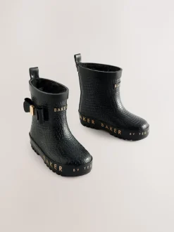 Laarzen*Baker by Ted Baker - Girls Faux Fur Lined Welly Boots with Bow Zwart