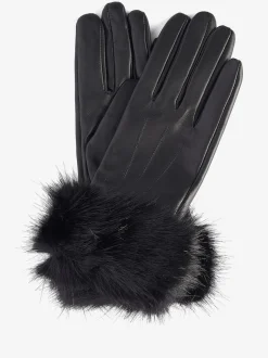 Mutsen, Handschoenen En Sjaals*Barbour - ® - Leren handschoenen met imitatiebontrand Zwart