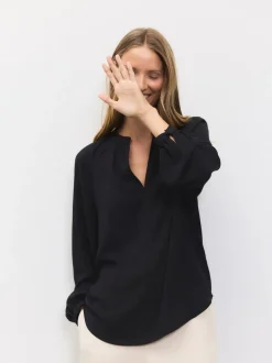 Blouses En Overhemden|Tops En T-Shirts*Next Zwart - Blouse met V-hals en lange mouwen