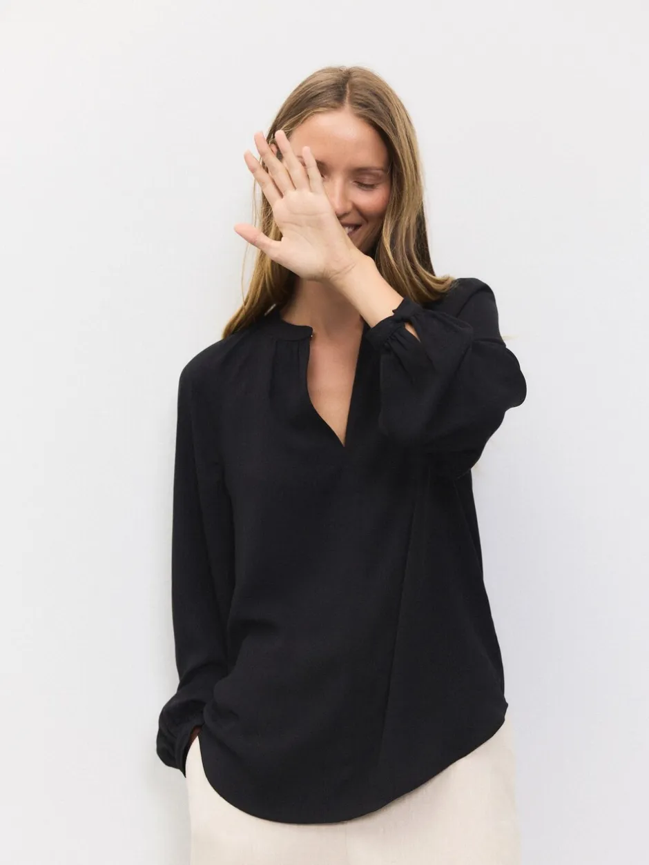 Blouses En Overhemden|Tops En T-Shirts*Next Zwart - Blouse met V-hals en lange mouwen