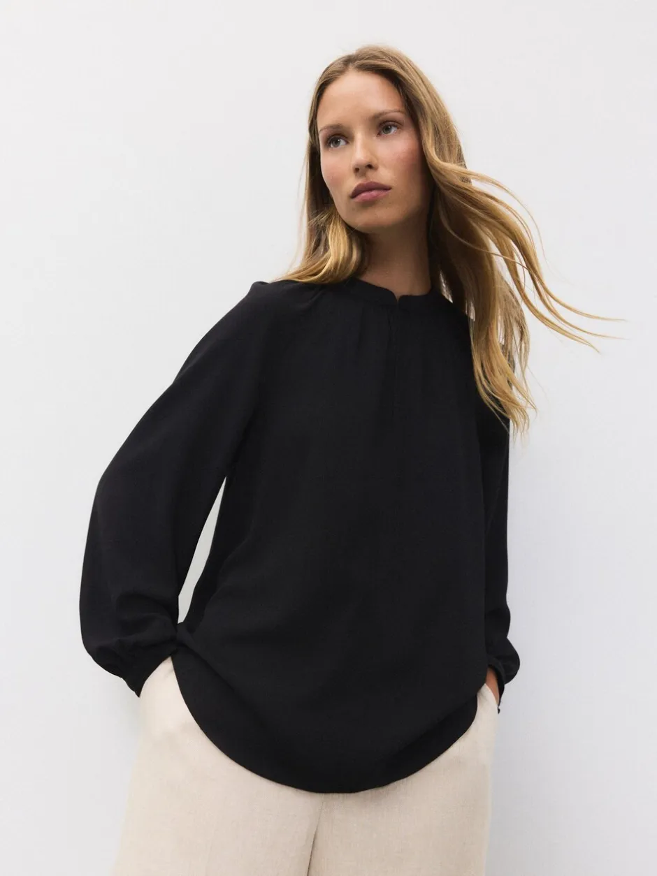 Blouses En Overhemden|Tops En T-Shirts*Next Zwart - Blouse met V-hals en lange mouwen