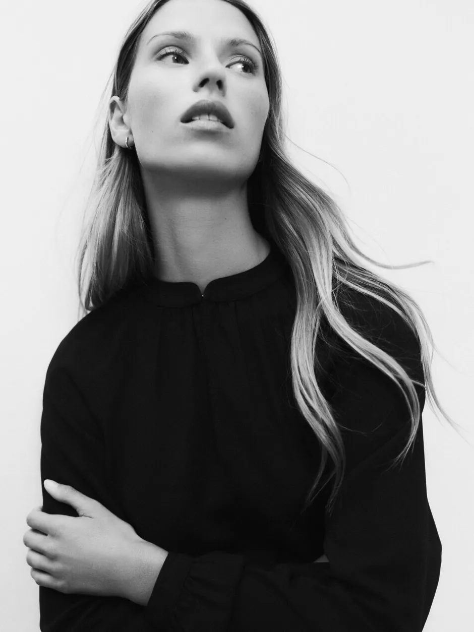 Blouses En Overhemden|Tops En T-Shirts*Next Zwart - Blouse met V-hals en lange mouwen