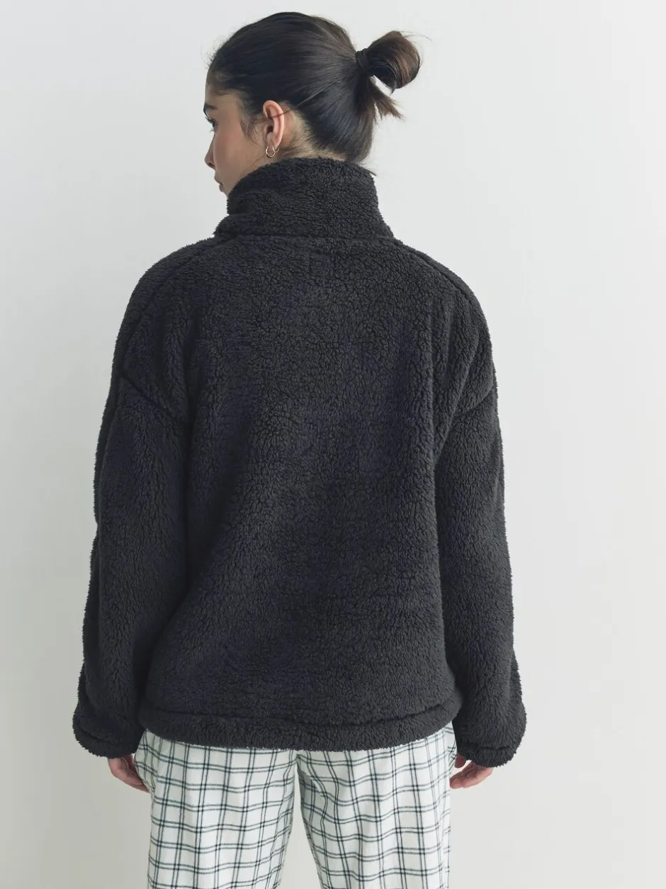 Hoody's En Sweatshirts*Next Zwart - Borg fleece met korte rits