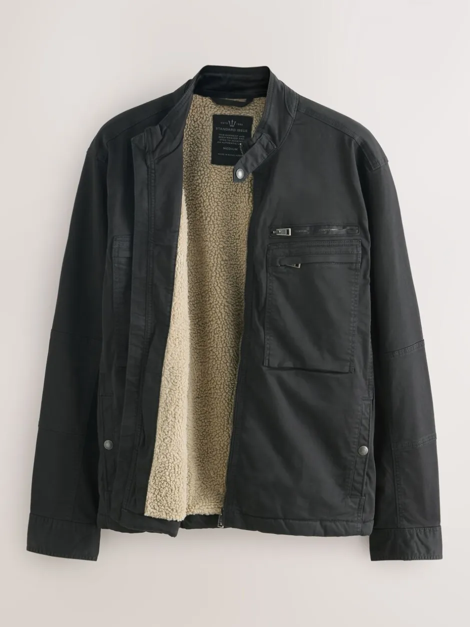 Jassen En Jacks|Next - Borg Lined Zip Through Funnel Jacket Zwart