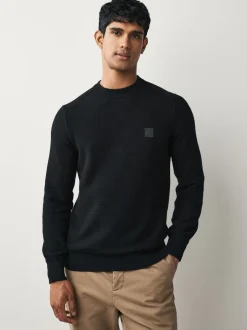 Gebreide Kleding|BOSS Zwart - Anion Regular Fit gebreide trui van kasjmierblend met logopatch