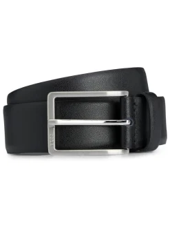 Riemen En Bretels|BOSS - Erman leren riem Zwart