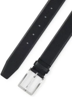 Riemen En Bretels|BOSS - Erman leren riem Zwart